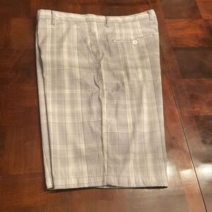 Men’s 40 Blue Gear shorts white and grey plaid